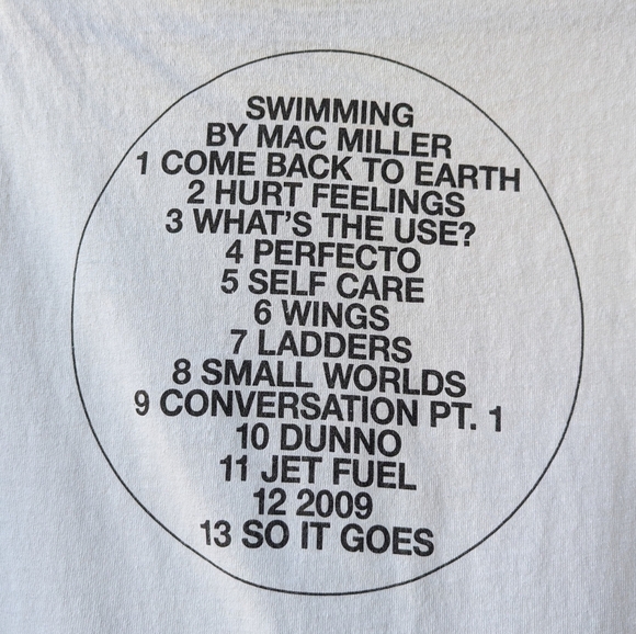 Mac Miller Swimming Graphic Crew Neck T-Shirt Medium White 100% Cotton - Picture 5 of 7